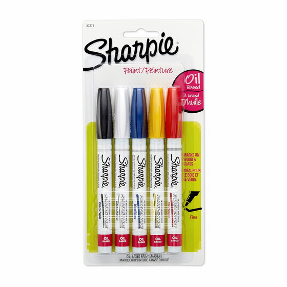 Sharpie 37371PP Oil-Based Paint Markers, Fine Point, Assorted Colors, 1 Blister Pack with 5 Markers, Total of 5 Markers