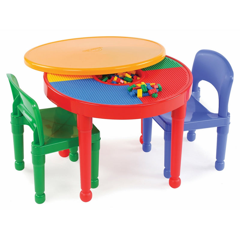 Tot Tutors Kids 2-in-1 Plastic LEGO-Compatible Activity Table and 2 Chairs Set, Primary Colors