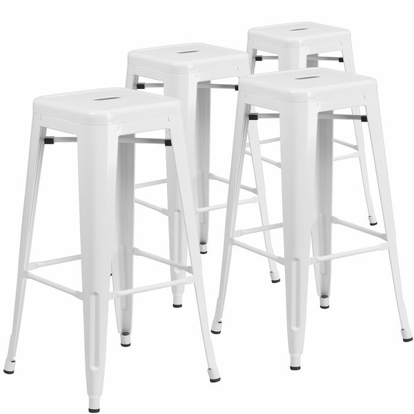 Flash Furniture 4 Pk. 30'' High Backless White Metal Indoor-Outdoor Barstool with Square Seat