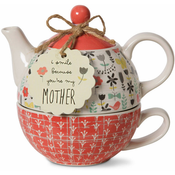 Pavilion Gift Company 74068 Bloom Mother Ceramic Tea for One, 15 oz, Multicolor