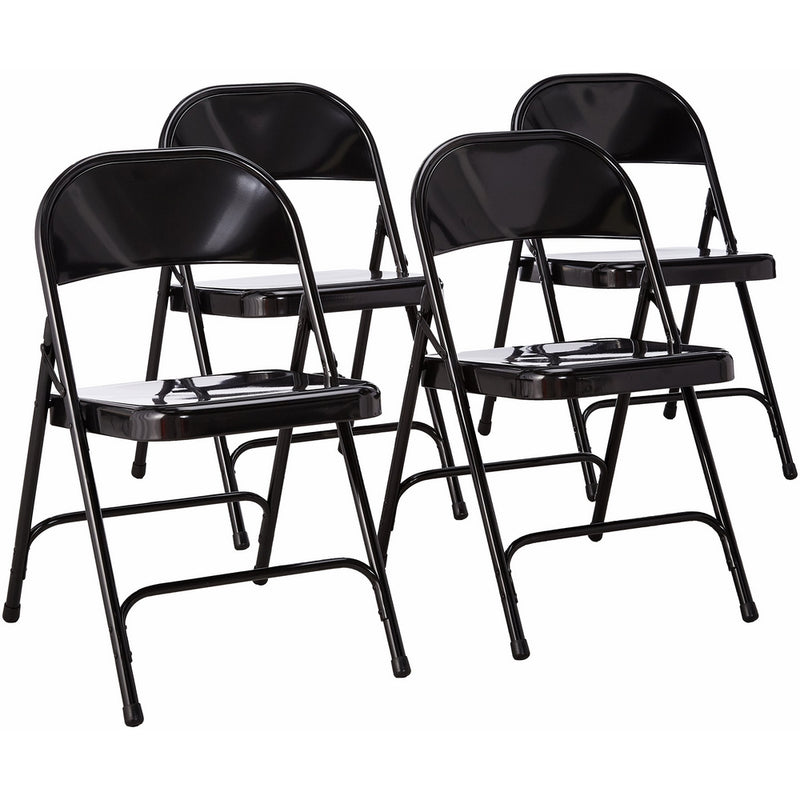 National Public Seating 50 Series All Steel Standard Folding Chair with Double Brace, 480 lbs Capacity, Black (Carton of 4)