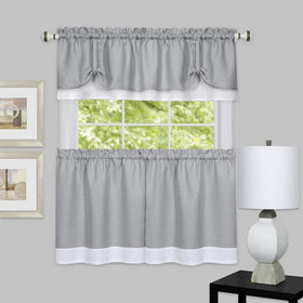 Achim Home Furnishings Darcy Window Curtain Tier Pair & Valance Set, 58" x 24" with 14" Valance, Grey & White