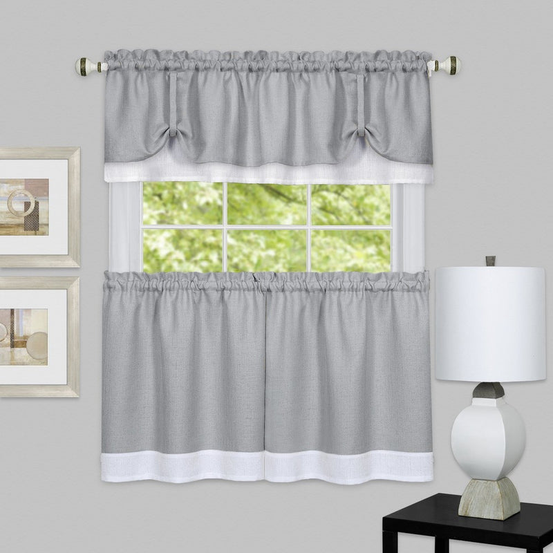 Achim Home Furnishings Darcy Window Curtain Tier Pair & Valance Set, 58" x 24" with 14" Valance, Grey & White