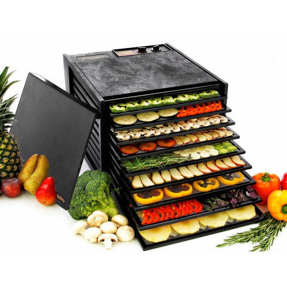 Excalibur 3900B 9-Tray Electric Food Dehydrator with Adjustable Thermostat Accurate Temperature Control Faster and Efficient Drying Includes Guide to Dehydration Made in USA, 9-Tray, Black