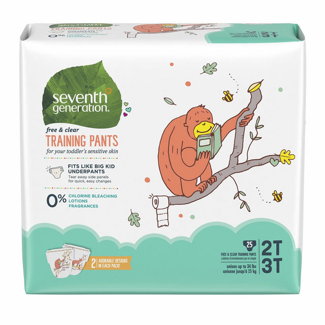 Seventh Generation Toddler Potty Training Pants, Free & Clear, Medium Size 2T-3T up to 35lbs, 100 count (Packaging May Vary)