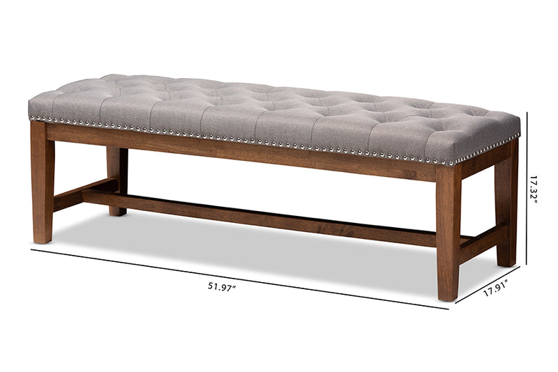 Baxton Studio Ainsley Modern and Contemporary Grey Fabric Upholstered Walnut Finished Solid Rubberwood Bench
