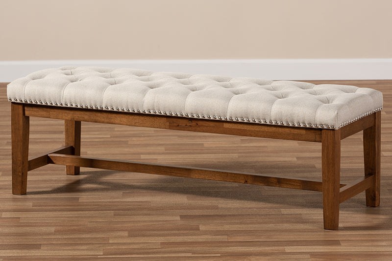 Baxton Studio Ainsley Modern and Contemporary Light Beige Fabric Upholstered Walnut Finished Solid Rubberwood Bench