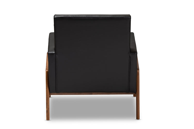Baxton Studio Perris Mid-Century Modern Black Faux Leather Upholstered Walnut Wood Lounge Chair