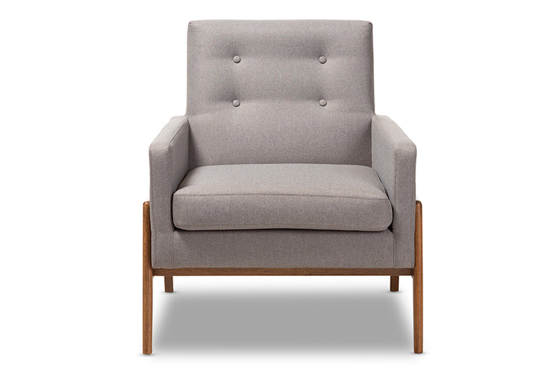 Baxton Studio Perris Mid-Century Modern Grey Fabric Upholstered Walnut Wood Lounge Chair