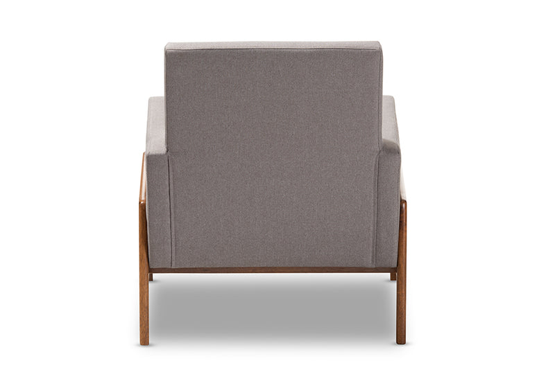 Baxton Studio Perris Mid-Century Modern Grey Fabric Upholstered Walnut Wood Lounge Chair