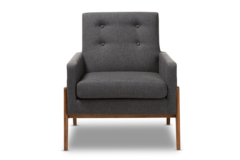 Baxton Studio Perris Mid-Century Modern Dark Grey Fabric Upholstered Walnut Wood Lounge Chair