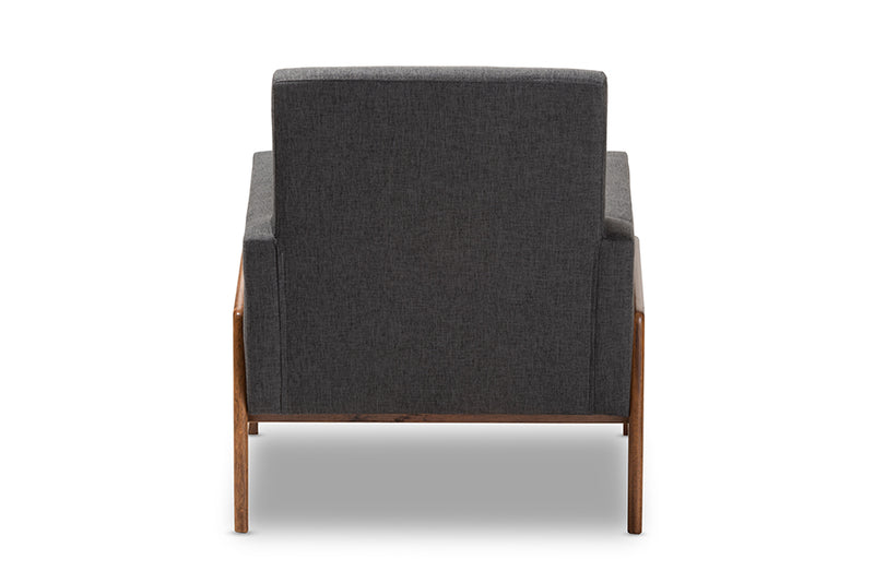Baxton Studio Perris Mid-Century Modern Dark Grey Fabric Upholstered Walnut Wood Lounge Chair