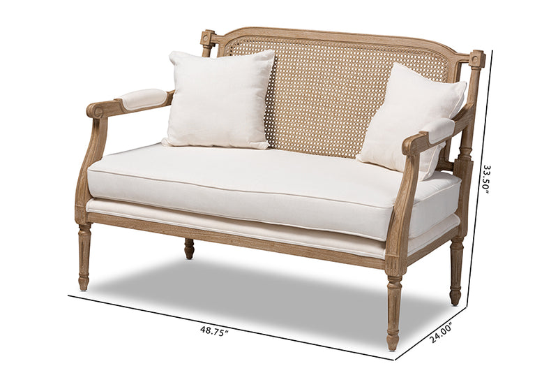 Baxton Studio Clemence French Provincial Ivory Fabric Upholstered Whitewashed Wood Loveseat