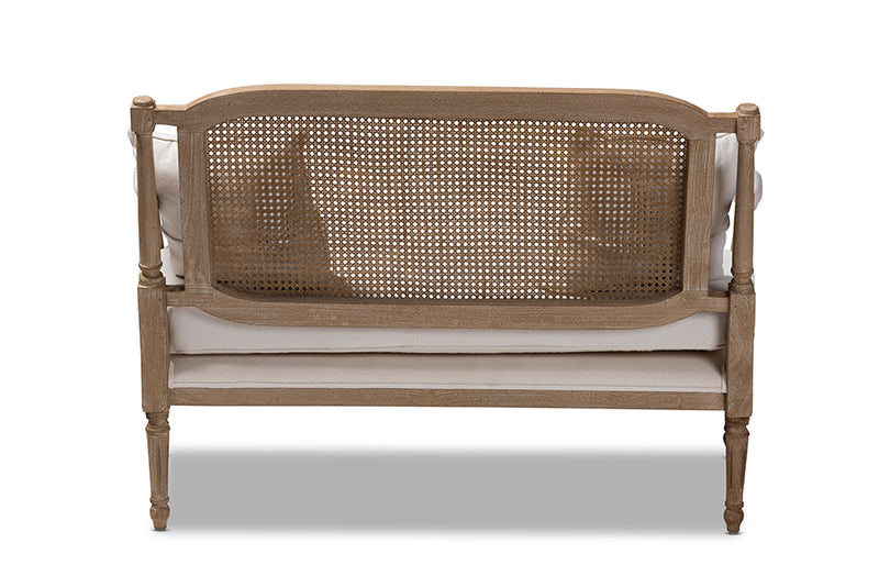 Baxton Studio Clemence French Provincial Ivory Fabric Upholstered Whitewashed Wood Loveseat