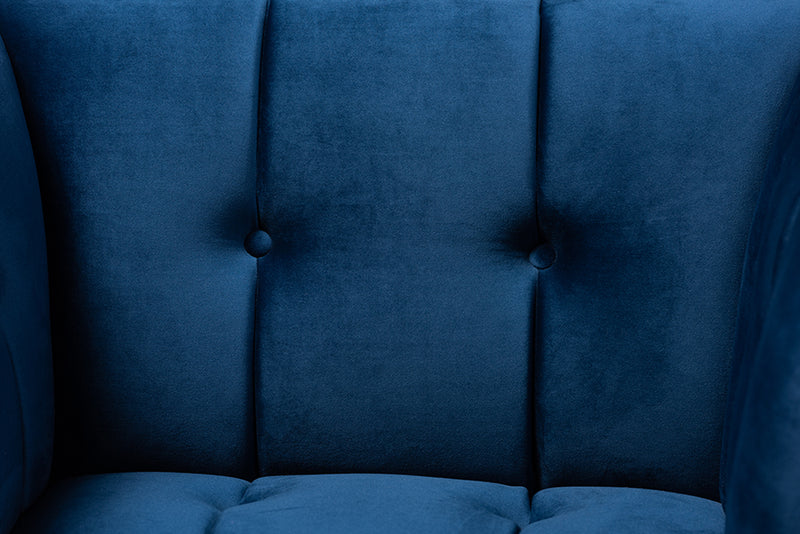 Baxton Studio Ambra Glam and Luxe Royal Blue Velvet Fabric Upholstered and Button Tufted Armchair with Gold-Tone Frame