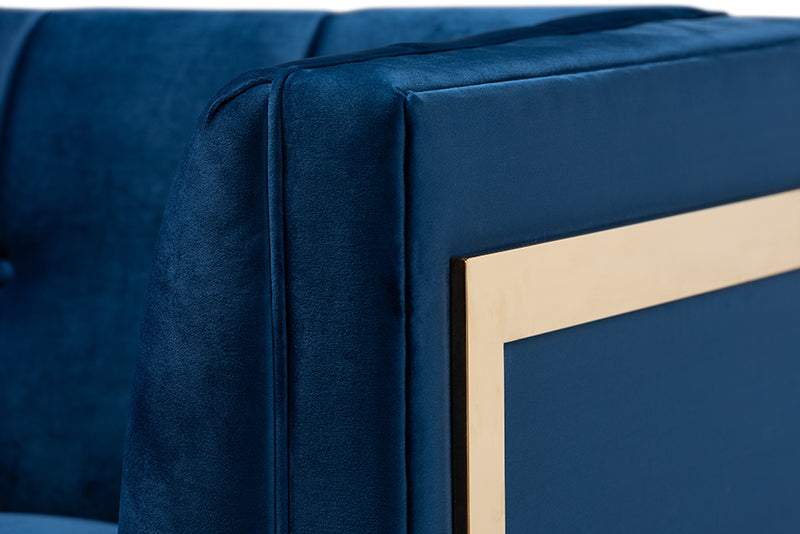 Baxton Studio Ambra Glam and Luxe Royal Blue Velvet Fabric Upholstered and Button Tufted Armchair with Gold-Tone Frame