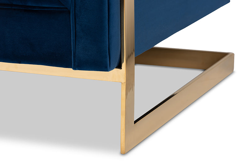 Baxton Studio Ambra Glam and Luxe Royal Blue Velvet Fabric Upholstered and Button Tufted Armchair with Gold-Tone Frame