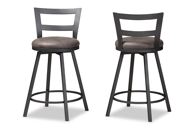 Baxton Studio Arjean Rustic and Industrial Grey Fabric Upholstered Counter Stool Set of 2