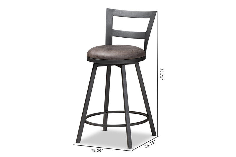 Baxton Studio Arjean Rustic and Industrial Grey Fabric Upholstered Counter Stool Set of 2