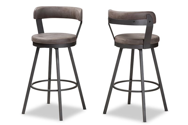Baxton Studio Arcene Rustic and Industrial Antique Grey Fabric Swivel Bar Stool Set of 2