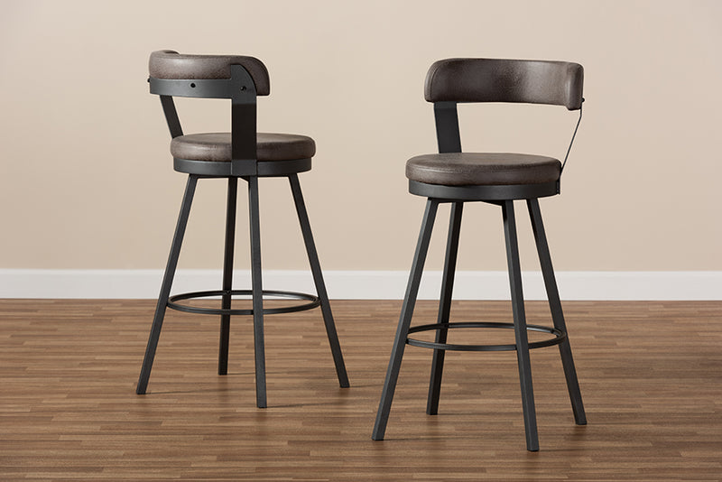 Baxton Studio Arcene Rustic and Industrial Antique Grey Fabric Swivel Bar Stool Set of 2