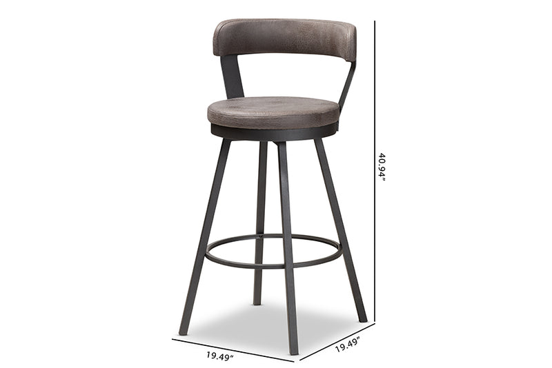 Baxton Studio Arcene Rustic and Industrial Antique Grey Fabric Swivel Bar Stool Set of 2