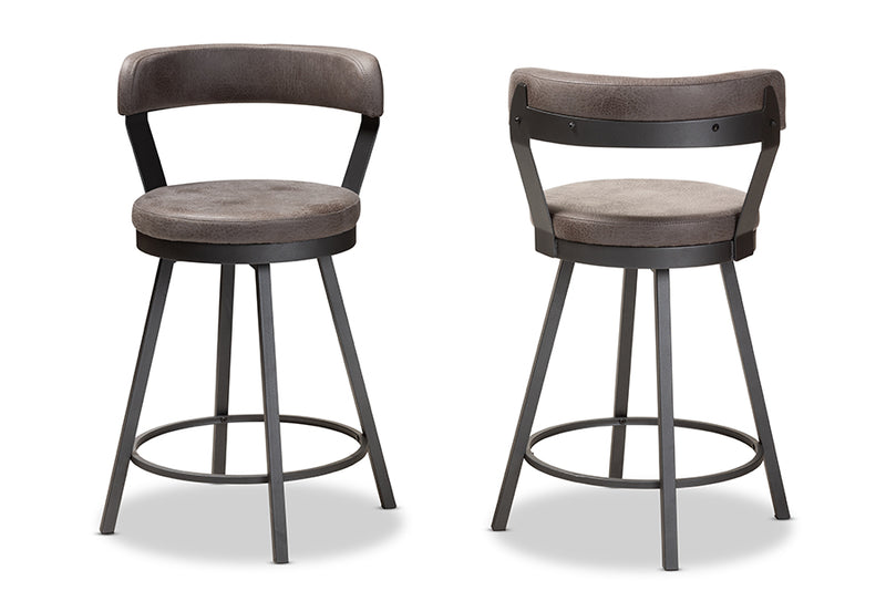 Baxton Studio Arcene Rustic and Industrial Grey Fabric Upholstered Counter Stool Set of 2