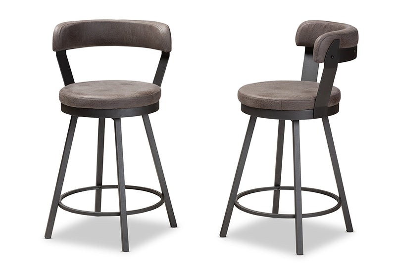 Baxton Studio Arcene Rustic and Industrial Grey Fabric Upholstered Counter Stool Set of 2