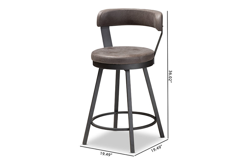 Baxton Studio Arcene Rustic and Industrial Grey Fabric Upholstered Counter Stool Set of 2