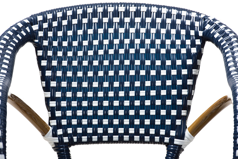 Baxton Studio Eliane Classic French Indoor and Outdoor Navy and White Bamboo Style Stackable Bistro Dining Chair Set of 2