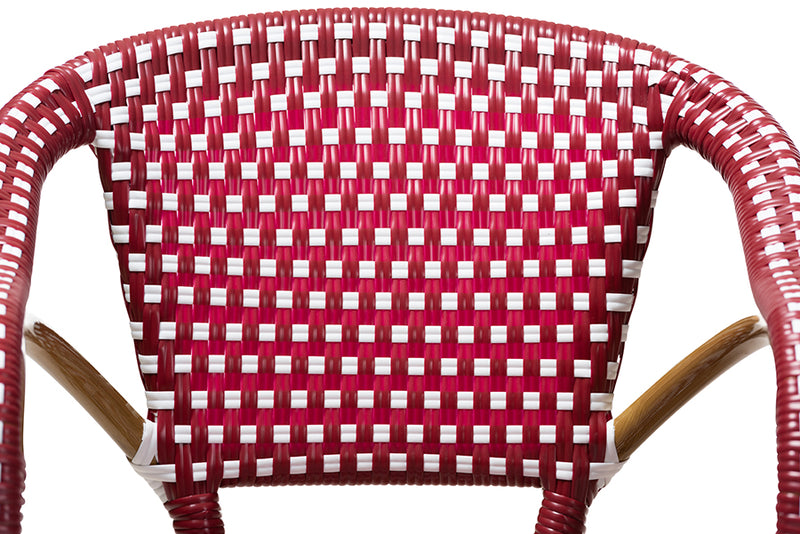 Baxton Studio Eliane Classic French Indoor and Outdoor Red and White Bamboo Style Stackable Bistro Dining Chair Set of 2