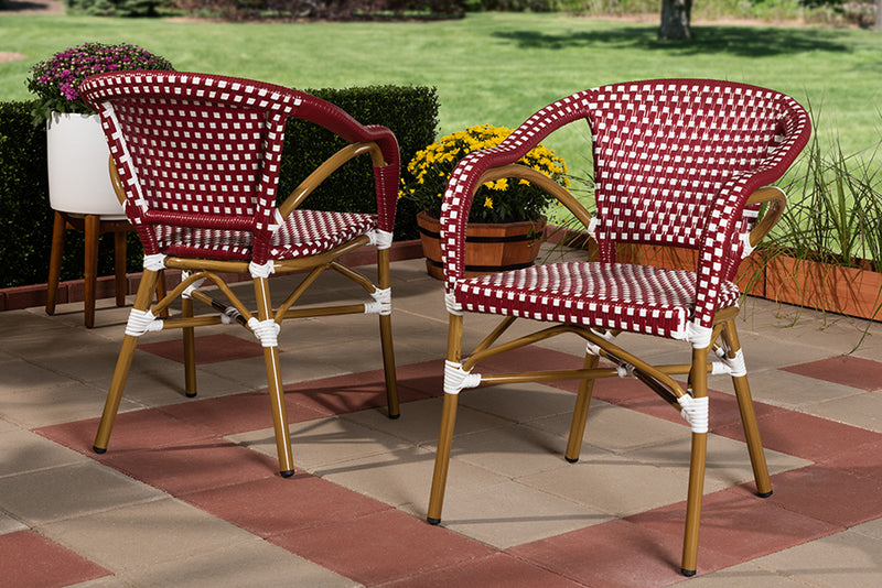 Baxton Studio Eliane Classic French Indoor and Outdoor Red and White Bamboo Style Stackable Bistro Dining Chair Set of 2