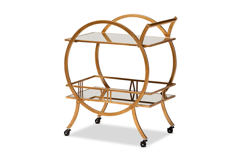 Baxton Studio Arsene Modern and Contemporary Antique Gold Finished 2-Tier Mobile Bar Cart