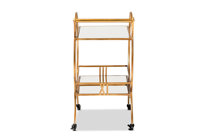Baxton Studio Arsene Modern and Contemporary Antique Gold Finished 2-Tier Mobile Bar Cart