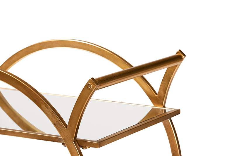 Baxton Studio Arsene Modern and Contemporary Antique Gold Finished 2-Tier Mobile Bar Cart