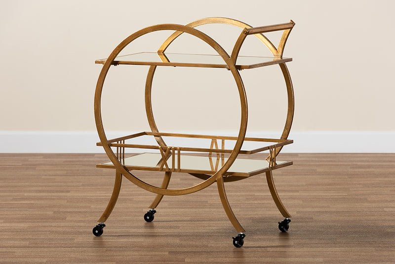 Baxton Studio Arsene Modern and Contemporary Antique Gold Finished 2-Tier Mobile Bar Cart