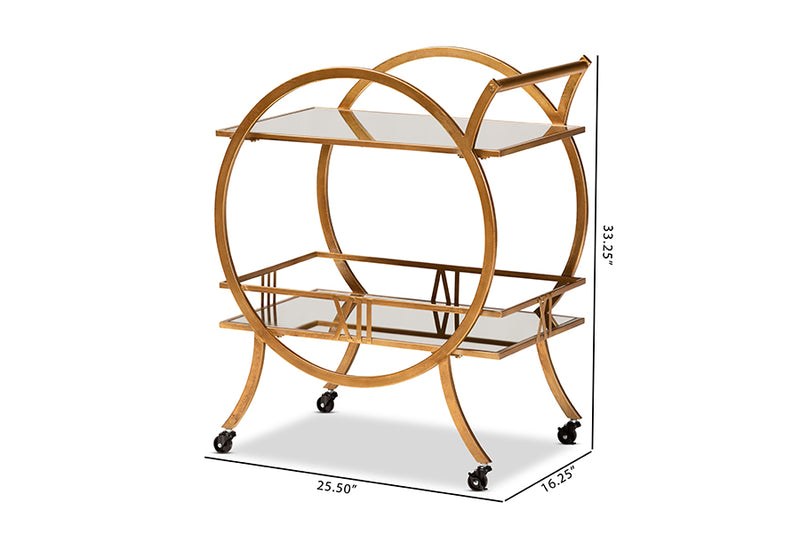 Baxton Studio Arsene Modern and Contemporary Antique Gold Finished 2-Tier Mobile Bar Cart