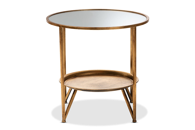 Baxton Studio Tamsin Modern and Contemporary Antique Gold Finished Metal and Mirrored Glass Accent Table with Tray Shelf