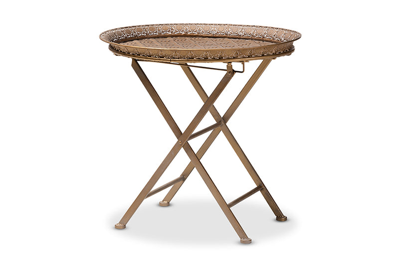 Baxton Studio Sabah Traditional Moroccan Inspired Matte Antique Gold Finished Metal Foldable Accent Tray Table