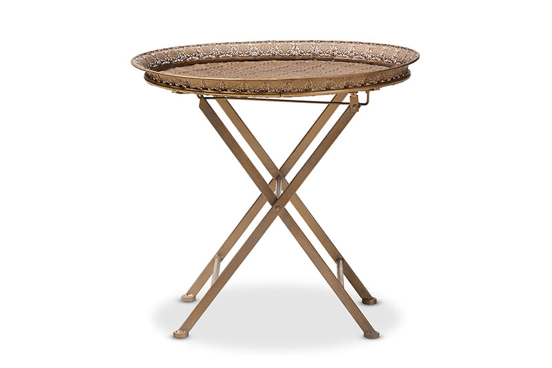 Baxton Studio Sabah Traditional Moroccan Inspired Matte Antique Gold Finished Metal Foldable Accent Tray Table