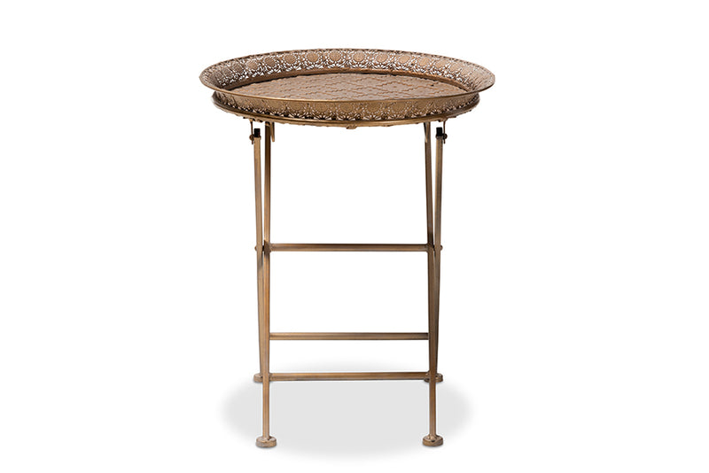 Baxton Studio Sabah Traditional Moroccan Inspired Matte Antique Gold Finished Metal Foldable Accent Tray Table