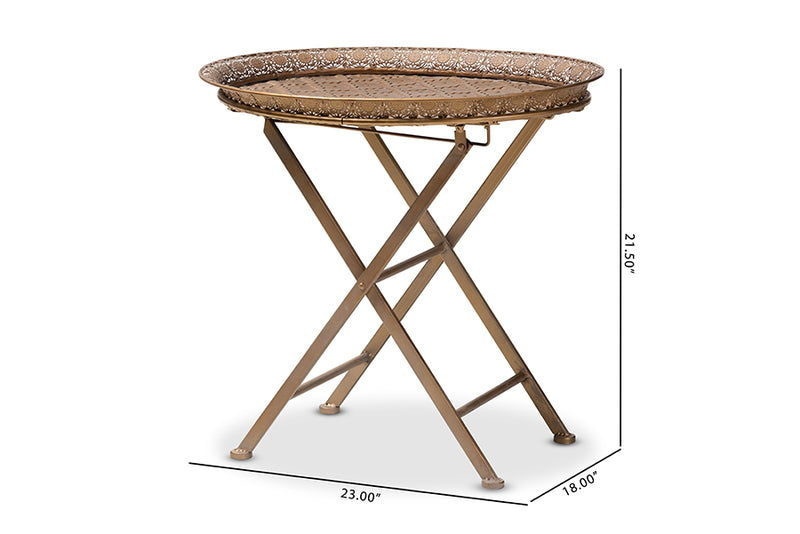 Baxton Studio Sabah Traditional Moroccan Inspired Matte Antique Gold Finished Metal Foldable Accent Tray Table