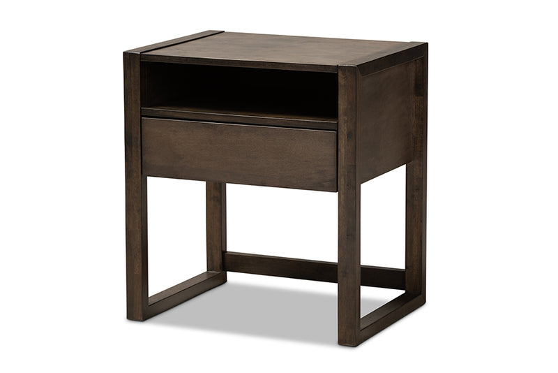 Baxton Studio Inicio Modern and Contemporary Charcoal Brown Finished 1-Drawer Wood Nightstand