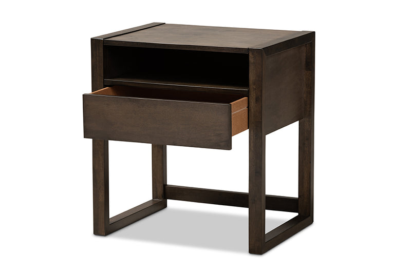 Baxton Studio Inicio Modern and Contemporary Charcoal Brown Finished 1-Drawer Wood Nightstand