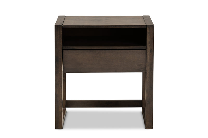 Baxton Studio Inicio Modern and Contemporary Charcoal Brown Finished 1-Drawer Wood Nightstand