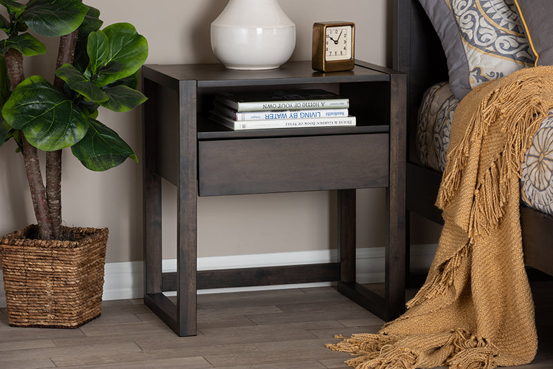 Baxton Studio Inicio Modern and Contemporary Charcoal Brown Finished 1-Drawer Wood Nightstand