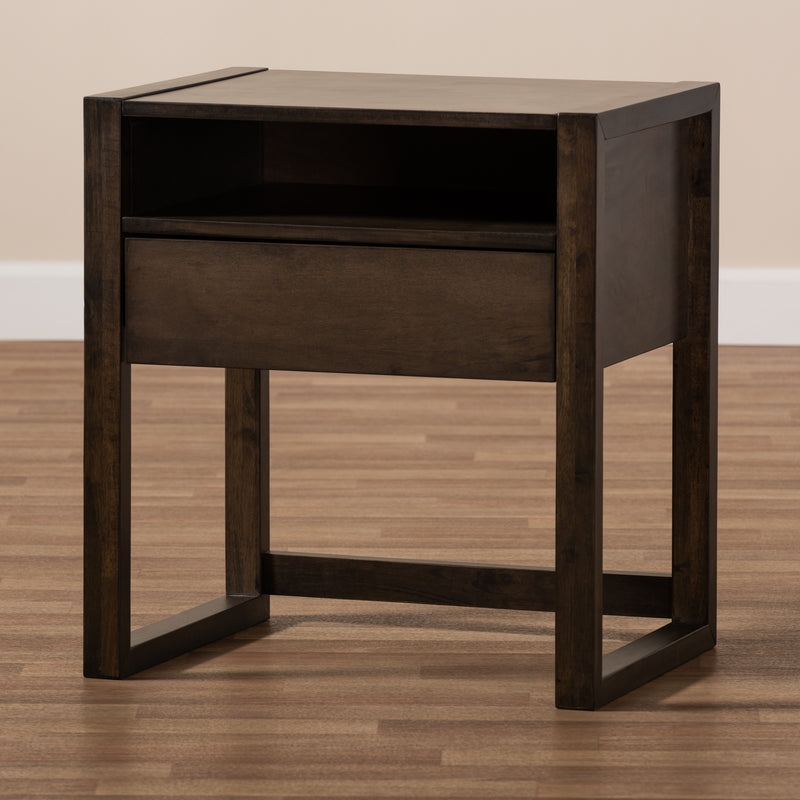 Baxton Studio Inicio Modern and Contemporary Charcoal Brown Finished 1-Drawer Wood Nightstand