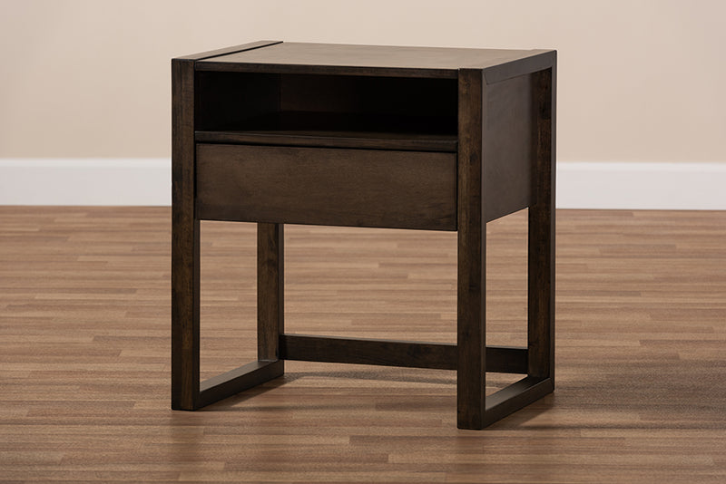 Baxton Studio Inicio Modern and Contemporary Charcoal Brown Finished 1-Drawer Wood Nightstand