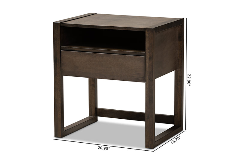 Baxton Studio Inicio Modern and Contemporary Charcoal Brown Finished 1-Drawer Wood Nightstand