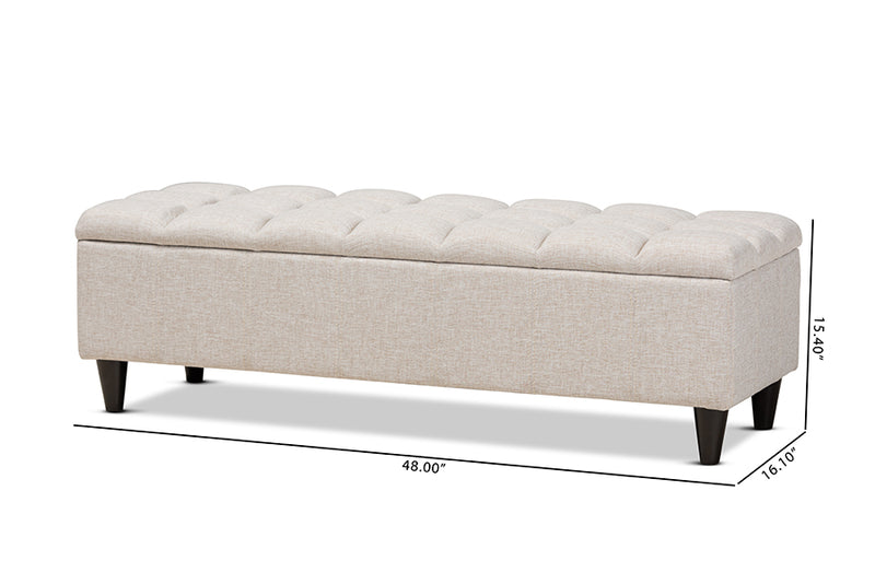 Baxton Studio Brette Mid-Century Modern Light Blue Fabric Upholstered Dark Brown Finished Wood Storage Bench Ottoman